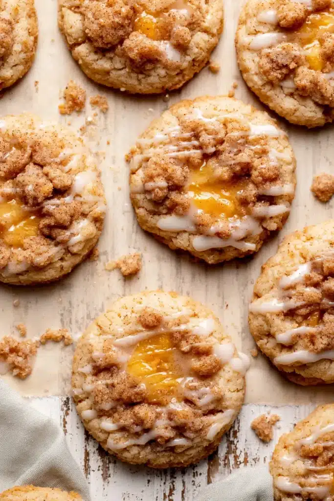 Peach Bruschetta with Whipped Ricotta peach cobbler cookies with glaze and peach filling