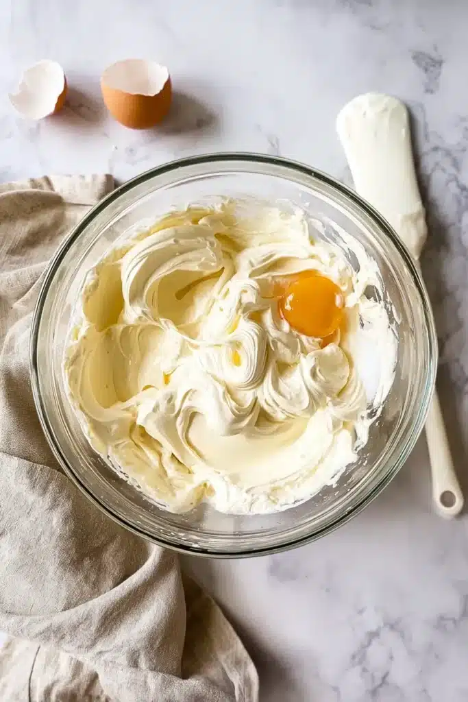 Lemon Cream Cheese Dump Cake 3 Lemon Cream Cheese Dump Cake cream cheese filling being whisked smooth
