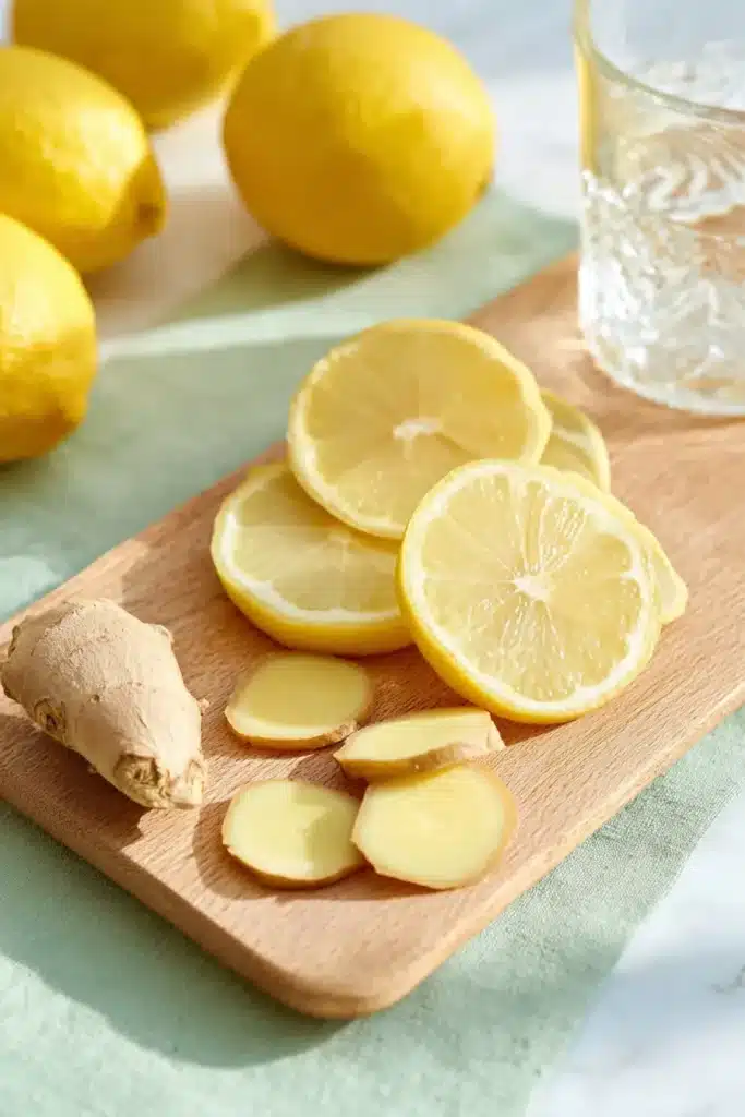 Lemon Ginger Water 2 Fresh lemon and ginger ingredients for Lemon Ginger Water