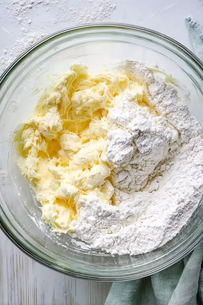 Lemon Lavender Cookies 3 Lemon Lavender Cookies dough ingredients in glass mixing bowl before baking