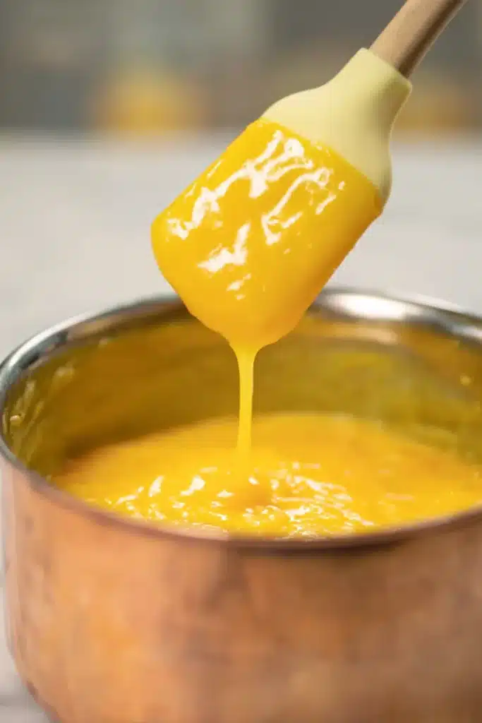 Mango Cheesecake Bars 3 Mango Cheesecake Bars mango reduction simmering in saucepan
