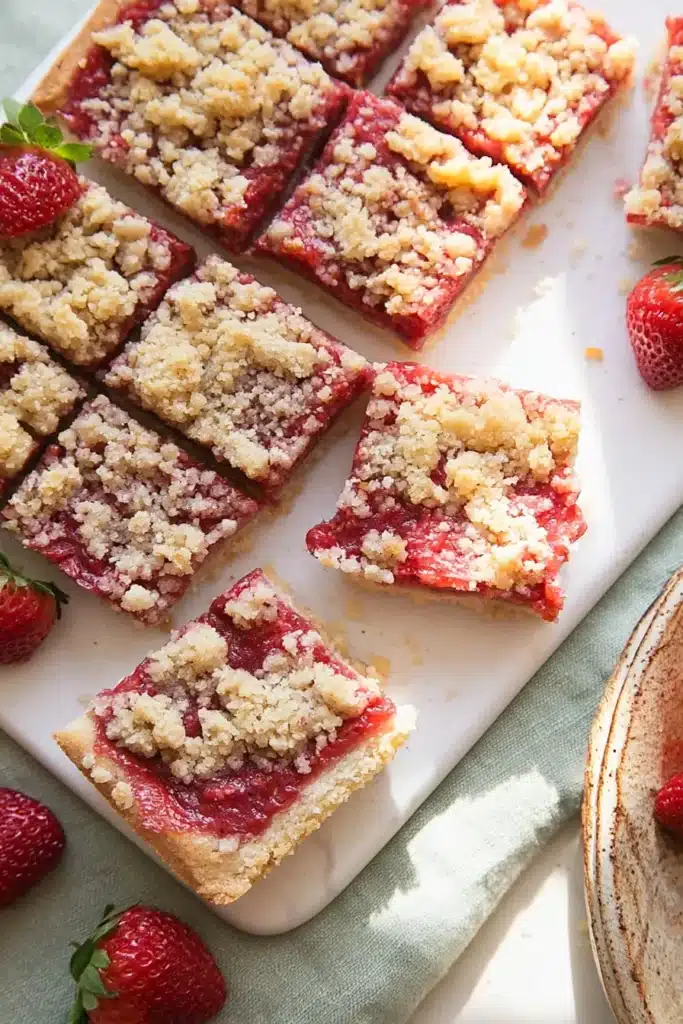 Strawberry Crumb Bars 1 Strawberry crumb bars with buttery topping and fresh strawberry filling