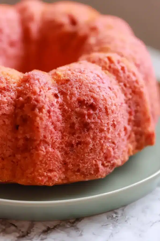 The Strawberry Pound Cake 2 The Strawberry Pound Cake showing its moist pink crumb and tender texture